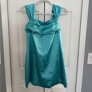 Teal Satin Homecoming Cocktail Dress